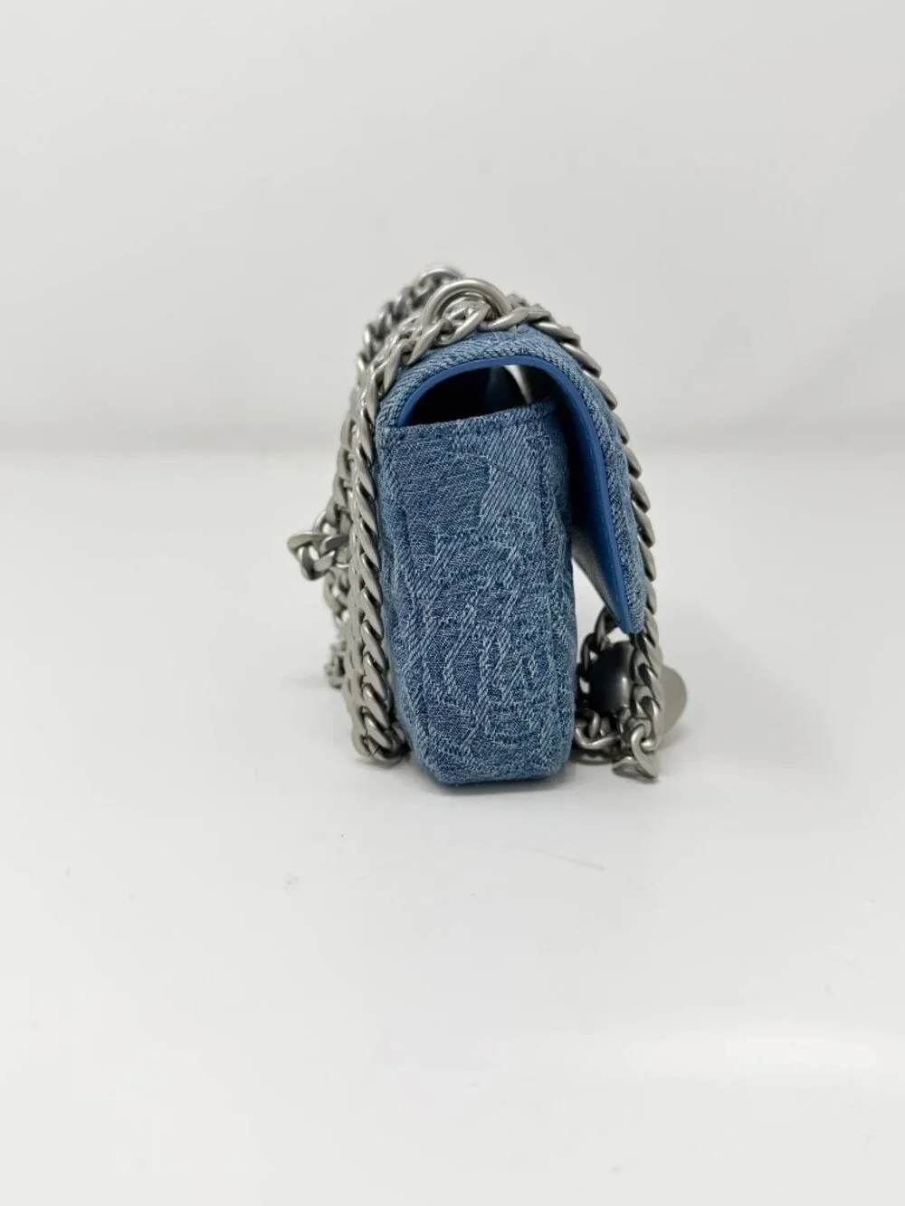 Chanel Denim Quilted Camellia SweetHeart Clutch with Chain